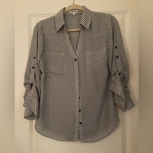 Sheer polka dot 3/4 sleeve button down shirt